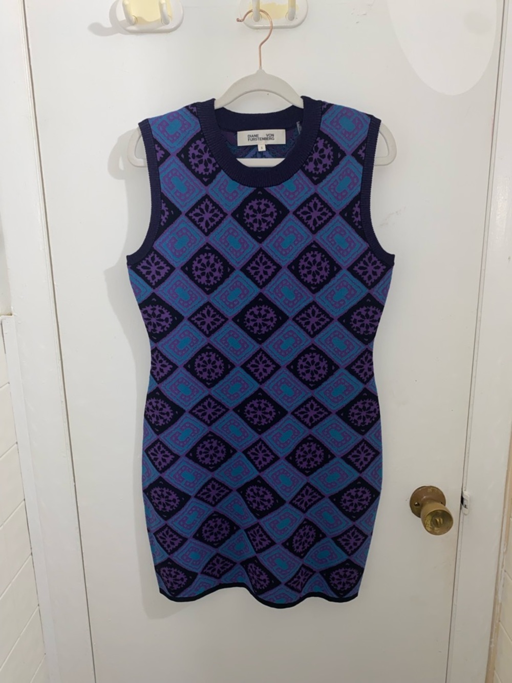 Diane Von Furstenberg Sleeveless Knit Dress in Blue & Purple